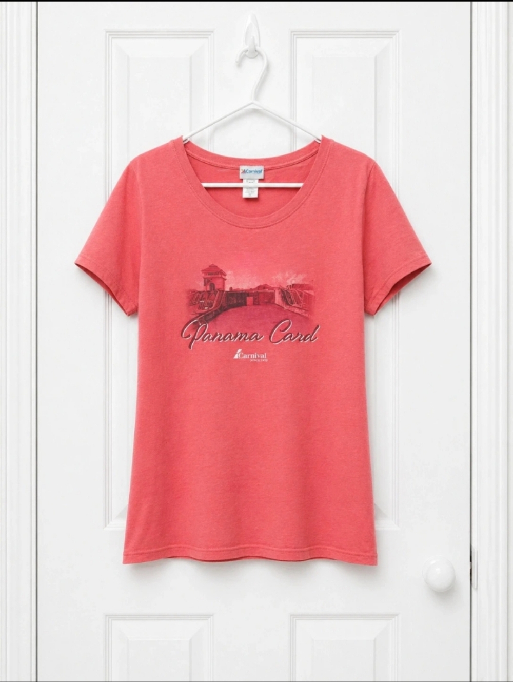 Carnival Cruise Panama Canal T Shirt Womens Medium Coral Pink Graphic Tee